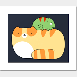 Tabby Cat and Little Chameleon Posters and Art